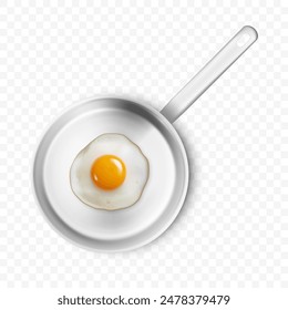 Vector 3d Realistic Fried Egg in the Frying Pan, Closeup Isolated in Top View. Design Template of Scrambled Eggs, Fried Egg, Omelette. Delicious Breakfast, Food, Culinary Concept
