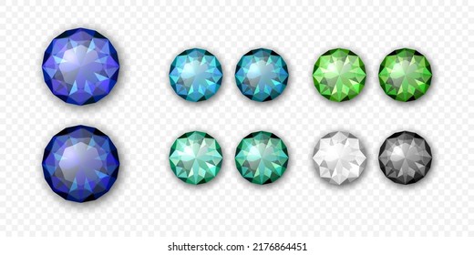 Vector 3d Gemstone realista, Cristal, Rhinestones Icono Cerrado Aislado. Concepto jovial. Plantilla de diseño, Clipart. Gemas de colores, cristales, piedras angulares o piedras angulares, vista superior