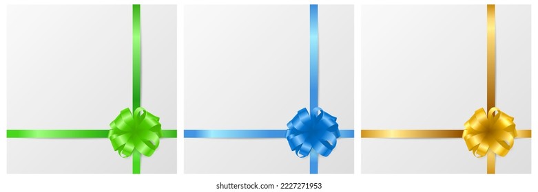 Vector 3d Barrido de Regalo Realista de Diferentes Colores Icono Cerrado Aislado. Green, Blue, Yellow Golden Bow for Birthday, Christmas Presents, Gifts, Invitación, Tarjeta, Regalo Box. Decoración de vacaciones
