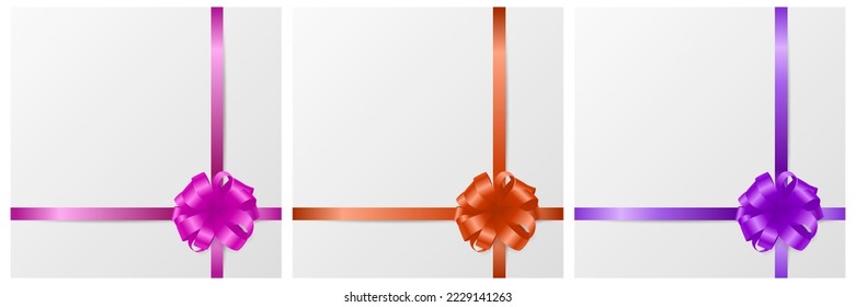 Vector 3d Realistic Gift Bow of Different Colors Icon Set Closeup Isolated. Pink, Red, Purple Bow for Birthday, Christmas Presents, Gifts, Invitation, Card, Gift Box. Holiday Decoration