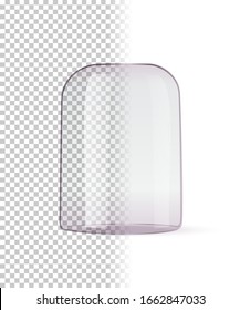 Vektorillustration 3D realistische Glaskuppel zum Schutz der Museumsausstellung. Restaurant-Cloche für warmes Essen. Leere Vorlage einzeln auf transparentem Hintergrund. Design-Element Werbung und Präsentation