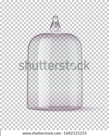 Vector 3D realistic glass dome to protect museum exhibit. Restaurant cloche for hot food. Empty template mockup isolated on transparent background. Advertising and presentation design element