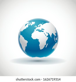 Vector 3d realistic Globe icon with smooth shadows and white map of the continents of the world