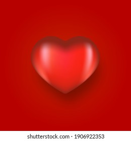 Vector 3d realistic glossy heart icon with soft shadow isolated on red classic background. Love icon or sign on red