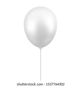 Vector 3d Realistic Glossy Metallic White Balloon Icon Closeup Isolated on White Background. Design Template of Translucent Baloon for Mockup. Anniversary, Birthday Party. Front View