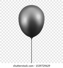 Vector 3d Realistic Glossy Metallic Black Balloon Icon Closeup Isolated on White Background. Design Template of Translucent Baloon for Mockup. Anniversary, Birthday Party. Front View