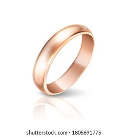 Vector 3d Realistic Gold Metal Wedding Ring Icon with Reflection Closeup Isolated on White Background. Design Template of Shiny Golden Ring, Clipart, Mockup. Front, Side View