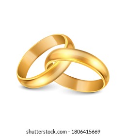 Icono del Anillo de Boda Metal de Oro Realista Vector 3d Colocado Aislado en Fondo Blanco. Plantilla de diseño de brillantes anillos dorados. Clipart, Mockup. Lado, vista frontal