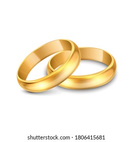 Vector 3d Realistic Gold Metal Wedding Ring Icon Set Closeup Isolated On White Background. Design Template Of Shiny Golden Rings. Clipart, Mockup. Side, Front View