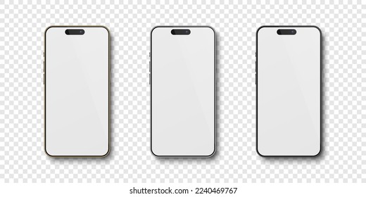 Vector 3d Realistic Golden, Black, Gray Steel Modern Smartphone Design Template Set Closeup Isolated. Mobile Phone Mockup. Telephone Device UI UX, Phone in Top View