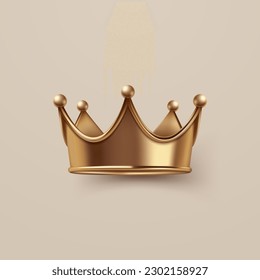 Vector 3d Realistic Golden Crown Icon Closeup Isolated. Yellow Metallic Crown Design Template. Gold Royal King Crown. Symbol of Imperial Power. Luxury, Wealth and Power. Front View