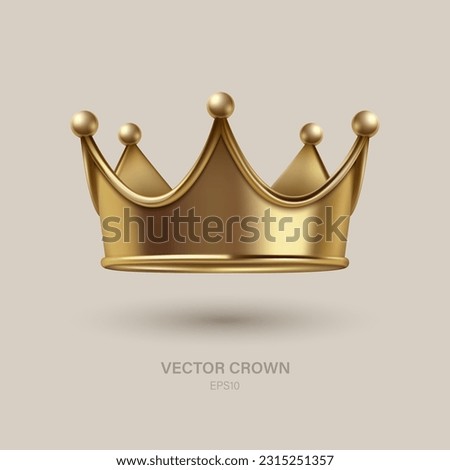 Vector 3d Realistic Golden Crown Icon Closeup Isolated. Yellow Metallic Crown Design Template. Gold Royal King Crown. Symbol of Imperial Power. Luxury, Wealth and Power. Front View