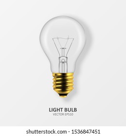 Vector 3d Realistic Golden Off Light Bulb Icon Closeup Isolated on White Background. Design Template, Clipart. Glowing Incandescent Filament Lamps. Creativity Idea, Business Innovation Concept