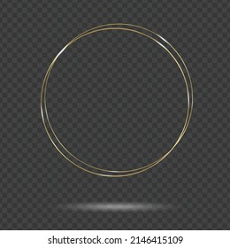 Vector 3D Realistic Golden Round Frae Template Isolated on Transparent Background.