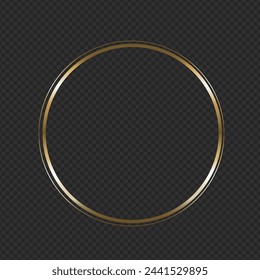 Vector 3D Realistic Golden Round Frae Template Isolated on Transparent Background.