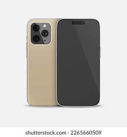 Vector 3d Realistic Golden Smartphone Case. Telephone Design Template for Mockup. Phone Device, Front and Back Side, Front View