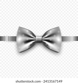 Vector 3d Realistic Gray Bow Tie Icon Closeup Isolated on White Background. Silk Glossy Bowtie, Tie Gentleman. Mockup, Design Template. Bow Tie for Man. Mens Fashion, Fathers Day Holiday