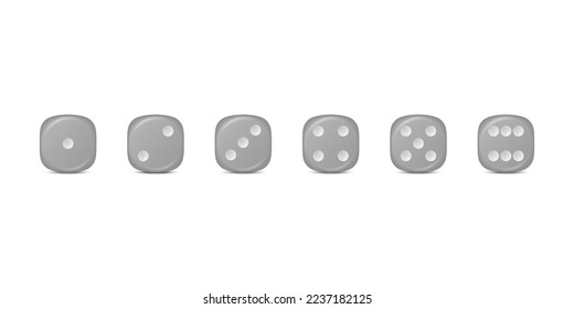 Vector 3d Realistic Gray Game Dice Icon Set Closeup Isolated. Game Cubes for Gambling, Casino Dices From One to Six Dots, Round Edges