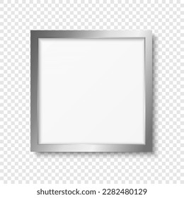 Vector 3d Realistic Gray Metal, Silver, Steel or Chrome Decorative Vintage Frame, Border Icon Closeup Isolated. Square Photo Frame Design Template for Picture, Border Design, Front View