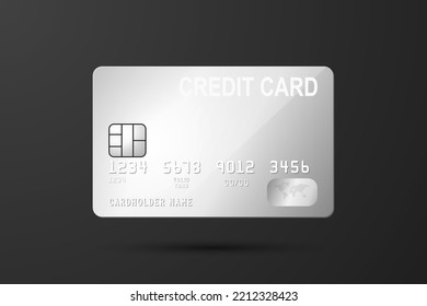 Vector 3d Realistic Gray Silver Credit Card on Black Background. Design Template of Plastic Credit or Debit Card for Mockup, Branding. Credit Card Payment Concept. Front View