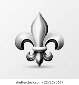 Vector 3d Realistic Gray Silver Fleur De Lis Icon, Nahaufnahme einzeln auf weißem Hintergrund. Heraldische Liliensammlung, Draufsicht. Vektorgrafik