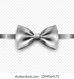 Vector 3d Realistic Gray Silver Bow Tie Closeup Isolated. Silk Glossy Bowtie, Tie Gentleman. Mockup, Design Template. Bow Tie for Man. Mens Fashion, Fathers Day Holiday