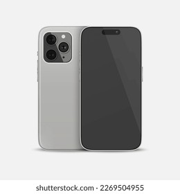 Vector 3d Realistic Gray Smartphone Case. Telephone Design Template for Mockup. Phone Device, Front and Back Side, Front View