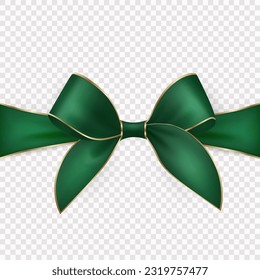 Vector 3d Cinta de Regalo de Navidad Verde Realista, Bow para Tarjeta de Saludo, Regalo Aislado en Fondo Transparente. Plantilla de diseño de Bow, Concepto para cumpleaños, regalos de Navidad, invitación, caja