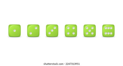 Vector 3d Realistic Green Game Dice Icon Set Closeup Isolated on White Background. Game Cubes for Gambling, Casino Dices From One to Six Dots, Round Edges