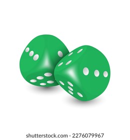 Vector 3d Realistic Green Game Dice with White Dots Set Closeup Isolated on White Background. Game Cubes Couple for Gambling in Different Positions, Casino Dices, Round Edges