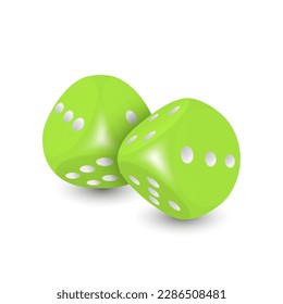 Vector 3d Realistic Green Game Dice with White Dots Set Closeup Isolated on White Background. Game Cubes Couple for Gambling in Different Positions, Casino Dices, Round Edges