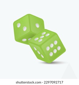 Vector 3d Realistic Green Game Dice with White Dots Set Closeup Isolated on White Background. Game Cubes Couple for Gambling in Different Positions, Casino Dices, Round Edges