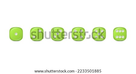 Vector 3d Realistic Green Game Dice Icon Set Closeup Isolated. Game Cubes for Gambling, Casino Dices From One to Six Dots, Round Edges