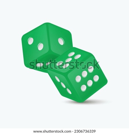 Vector 3d Realistic Green Game Dice with White Dots Set Closeup Isolated on White Background. Game Cubes Couple for Gambling in Different Positions, Casino Dices, Round Edges