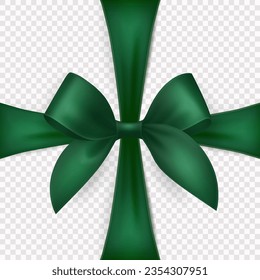 Vector 3d Realistic Green Gift Ribbon, Bow for Greeting Card, Gift Isolated on Transparent Background. Bow Design Template, Concept for Birthday, Christmas Presents, Gifts, Invitation, Box