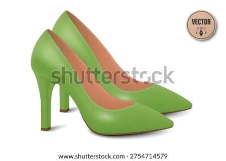 Vector 3d Realistic Green High Heels Pair. Realistic Women s Shoes with Stiletto Heel for Fashion Poster, Shoe Store Banner, Clothing Catalog, Footwear Branding, Elegant Outfit Design, Online Shop
