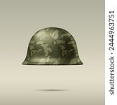 Vector 3d Realistic Green Military Soldier Protective Helmet Closeup Isolated. Helmet, Army Symbol of Defense and Protection. Soldier Helmet Design Template for Military, Defense and Safety Concept