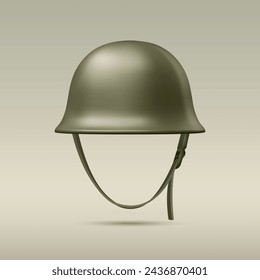 Vector 3d Realistic Green Military Protective Helmet Closeup Isolated. Helmet, Army Symbol of Defense and Protection. Soldier Helmet Design Template for Military, Defense and Safety Concept