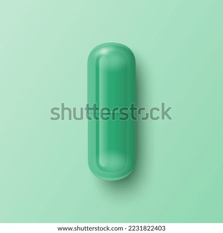 Vector 3d Realistic Green Pharmaceutical Medical Pill, Capsule, Tablet on Green Background. Front View. Herbal Medicine Concept