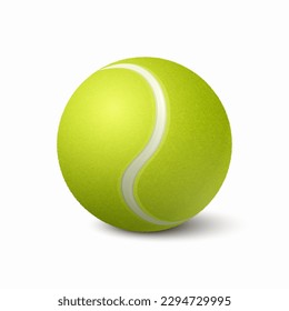 Vector 3d Realistic Green Textured Tennis Ball Icon Closeup Isolated on White Background. Tennis Ball Design Template for Sports Concept, Competition, Advertisement. Front View. Vector Illustration