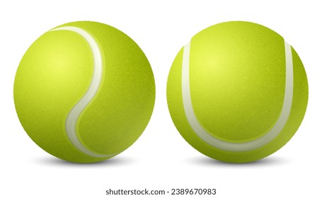 Vector 3d Realista Verde Texturado Icono de la bola de tenis Cerrado Aislado en Blanco. Plantilla de diseño de bolas de tenis para concepto de deportes, competencia, publicidad. Vista frontal. Ilustración vectorial