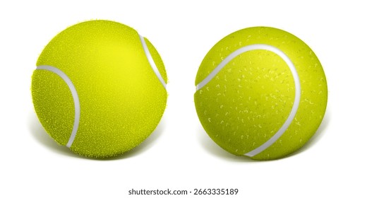 Vector 3d Realistic Green Textured Tennis Ball in Flight Icon Closeup Isolated. Tennis Ball Design Template for Sports Concept, Competition, Advertisement. Front View.