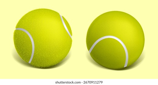 Vetor 3d realístico verde texturizado bola de tênis no Ícone de voo Closeup isolado. Modelo de Design de Bola de Tênis para Conceito Esportivo, Competição, Publicidade. Vista Frontal.