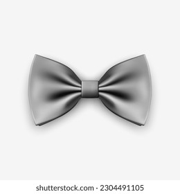 Vector 3d Realistic Grey Bow Tie Icon Closeup Isolated on White Background. Silk Glossy Bowtie, Tie Gentleman. Mockup, Design Template. Bow tie for Man. Mens Fashion, Fathers Day Holiday