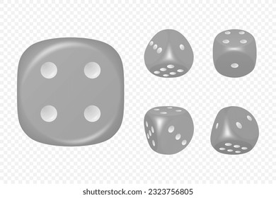 Vector 3d Realistic Grey Game Dice with White Dots Set in Different Positions Isolated. Gambling Games Design, Casino, Poker, Tabletop, Board Games. Realistic Cubes with Random Numbers, Rounded Edges