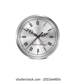 Vector 3d Realistic Gray Silver, Steel Wall Office Clock Icon Set isoliert. Metallwahl. Design-Vorlage der Wall-Uhr Nahaufnahme. Mock up for Branding and Advertise. Oben, Draufsicht