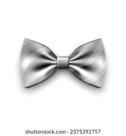 Vector 3d Realistic Grey Silver Bow Tie Icon Closeup Isolated on White Background. Silk Glossy Bowtie, Tie Gentleman. Mockup, Design Template. Bow tie for Man. Mens Fashion, Fathers Day Holiday