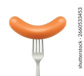 Vector 3d Realistic Grilled Sausage on Fork, Isolated. Cooked Sausage with Grill Cuts for BBQ Menu, Picnic Food, Meat Product Design, Restaurant Icon, Butcher Branding, Culinary Concept, Packaging
