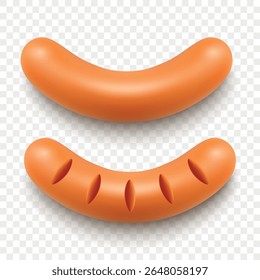 Vector 3d Realistic Grilled Sausage Icon. Tasty Hot Dog Sausage, Isolated. BBQ Meat, Fast Food Snack. Picnic Barbecue, Street Food Menu Design. Cooked Pork Sausages, Grill Food, Isolated Sausage