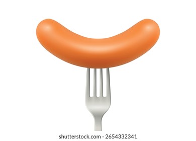 Vetor 3d Realistic Grilled Sausage on Fork, Isolado. Salsicha cozida com cortes de churrasco para menu churrasco, comida de piquenique, design de produtos de carne, ícone do restaurante, marca de açougueiro, conceito culinário, embalagem